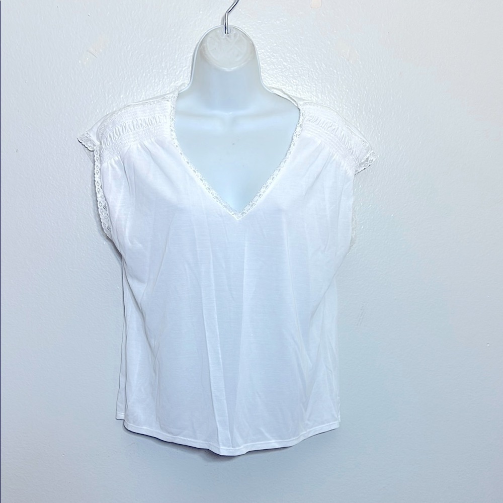 Lucky Brand White Cap Sleeve Relaxed Blouse